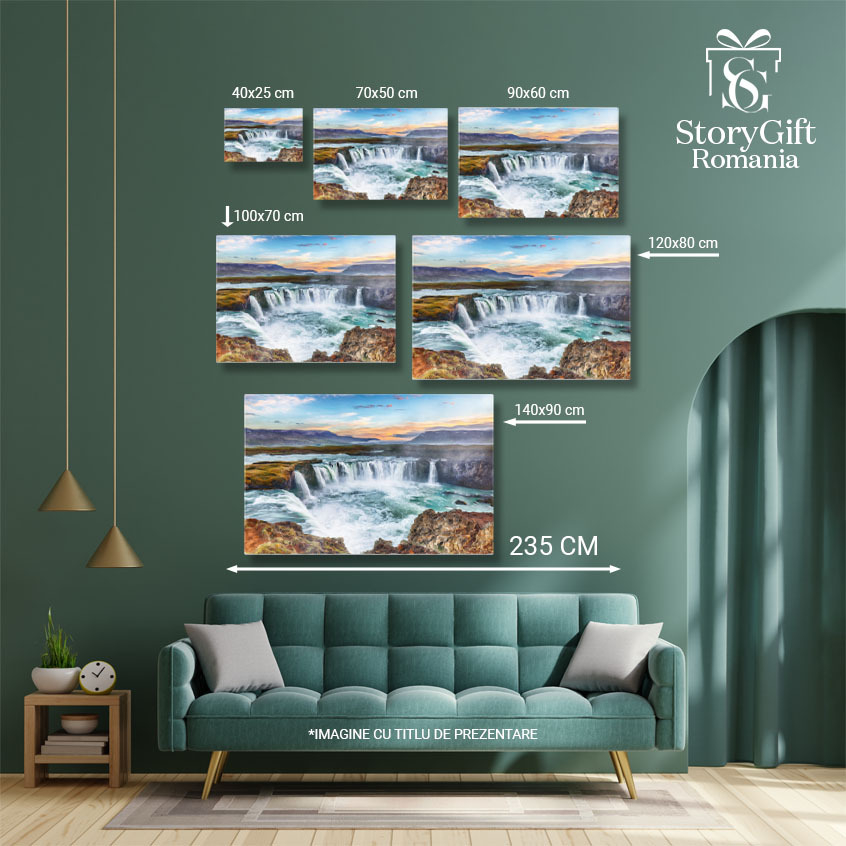 Tablou canvas cu apus, cascada, rau, stanci, cer, nori, apa, multicolor 40x25CM [5]