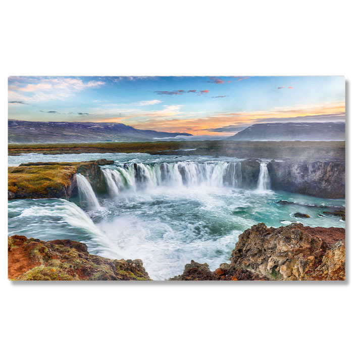 Tablou canvas cu apus, cascada, rau, stanci, cer, nori, apa, multicolor 40x25CM [1]
