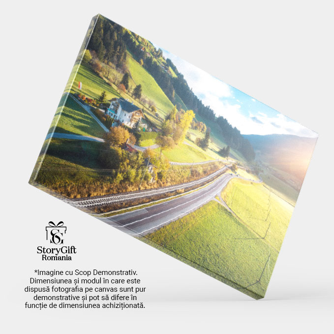 Tablou canvas cu apus de soare, casa, cale ferata, munti, padure, multicolor 40x25CM [4]