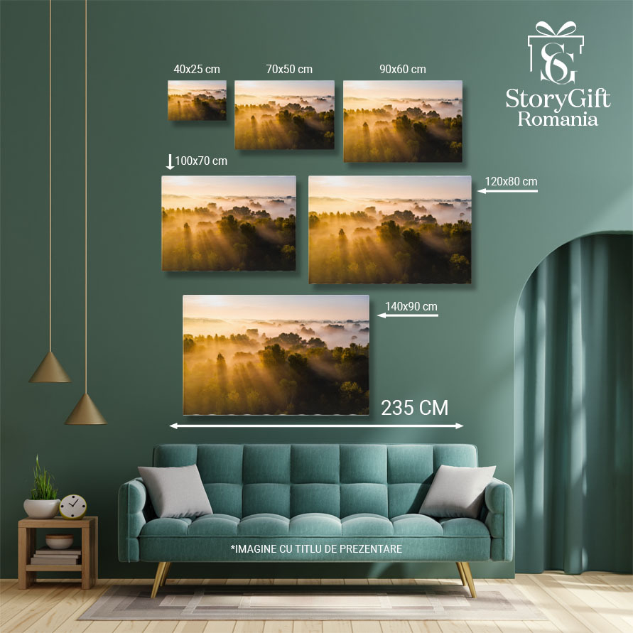 Tablou canvas cu apus, raze de lumina, padure, ceata, natura, multicolor 40x25CM [5]