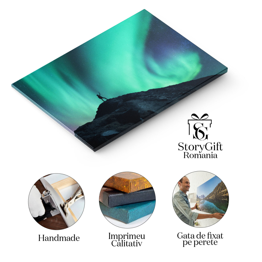 Tablou Canvas cu Aurora Boreala - Fascinatia Noptii si Lumina Cosmica in Arctica 40x25CM [2]