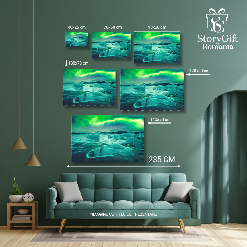 Tablou Canvas cu Aurora Boreala la Jokulsarlon, Islanda - Magia Luminilor Nordice intr-o Iarna Friguroasa 40x25CM [5]