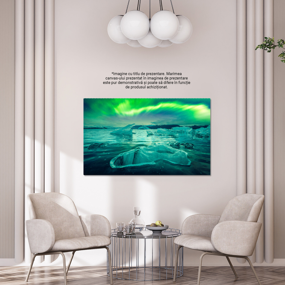 Aurora Boreală la Jokulsarlon, Islanda - Magia Luminilor Nordice într-o Iarnă Friguroasă, Marime 40x25CM [4]