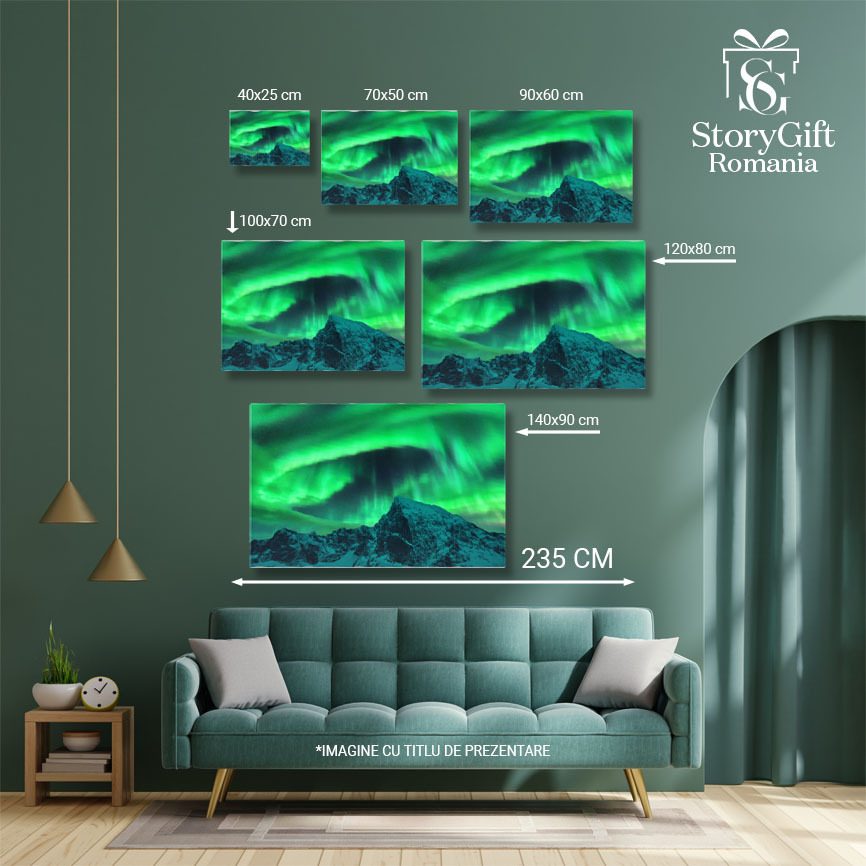 Tablou canvas cu aurora boreala, noapte, zapada, munti, stele, multicolor 40x25CM [5]