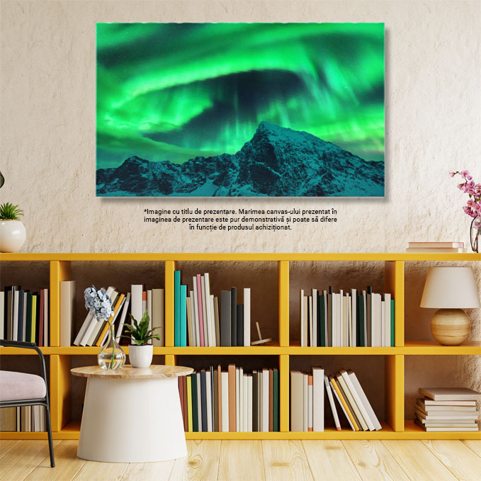 Tablou canvas cu aurora boreala, noapte, zapada, munti, stele, multicolor 40x25CM [3]