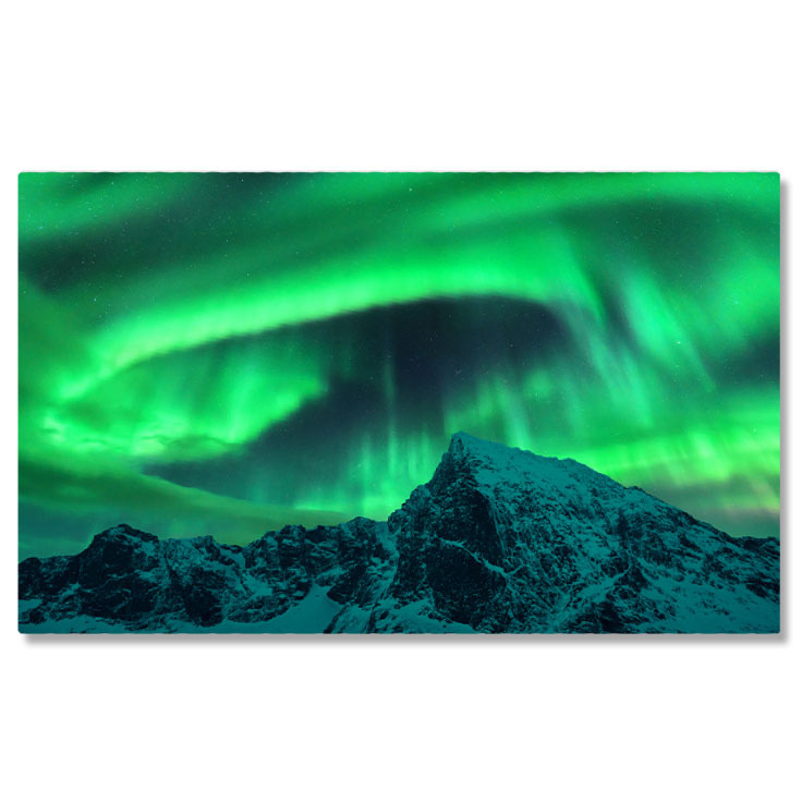 Tablou canvas cu aurora boreala, noapte, zapada, munti, stele, multicolor 40x25CM [1]