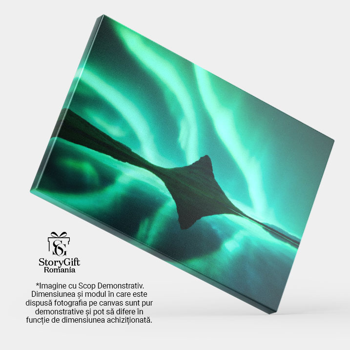 Tablou canvas cu aurora boreala, stele, noapte, mare, verdeata, multicolor 40x25CM [4]