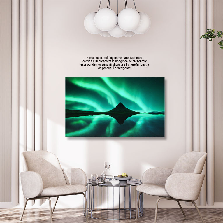 Tablou canvas cu aurora boreala, stele, noapte, mare, verdeata, multicolor 40x25CM [3]