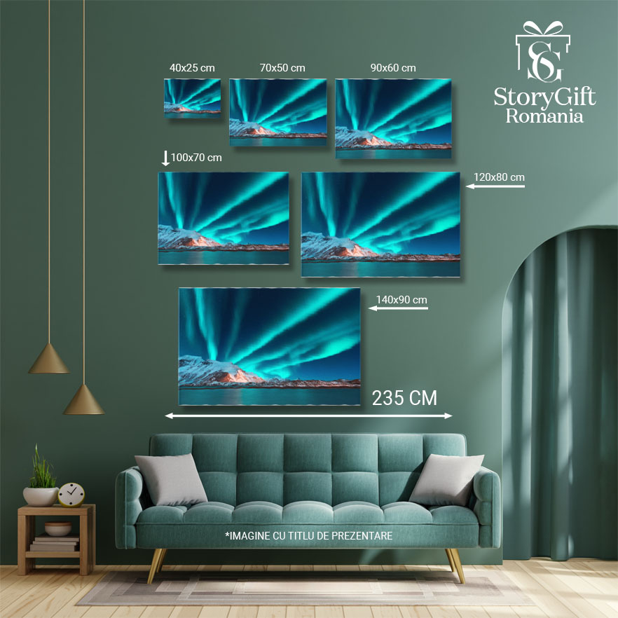 Tablou canvas cu aurora boreala, zapada, munti, mare, noapte, multicolor 40x25CM [5]