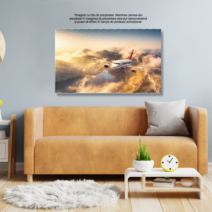 Tablou canvas cu avion, munte, lac, nori, stanci, zbor, multicolor 40x25CM [3]
