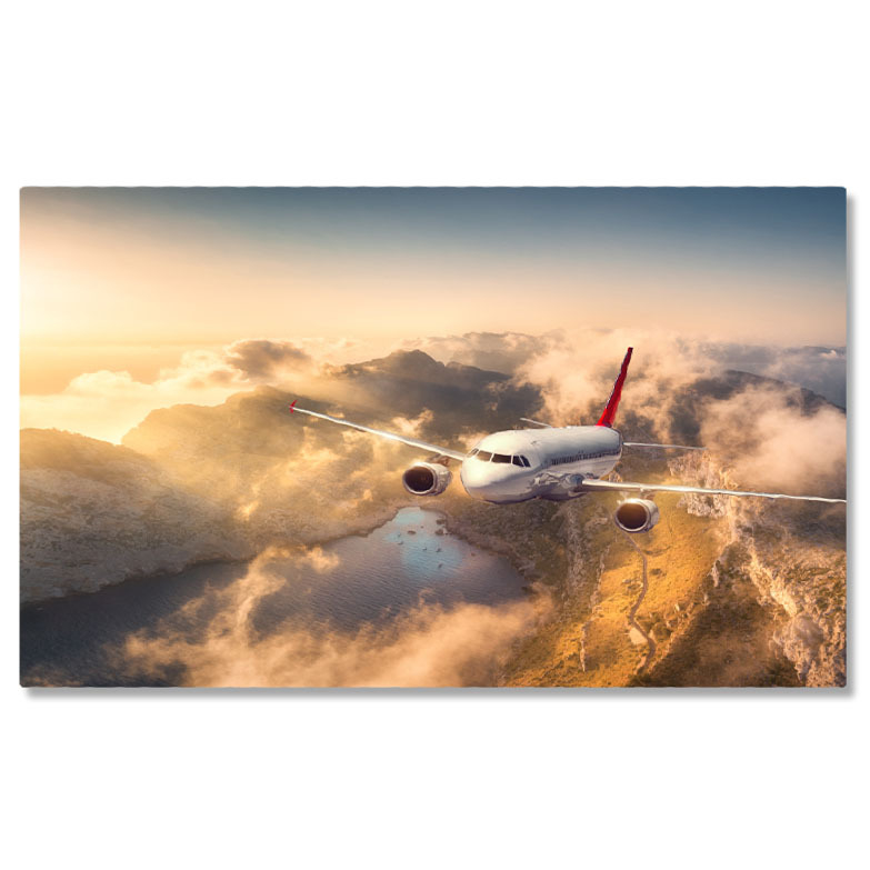 Tablou canvas cu avion, munte, lac, nori, stanci, zbor, multicolor 40x25CM [1]