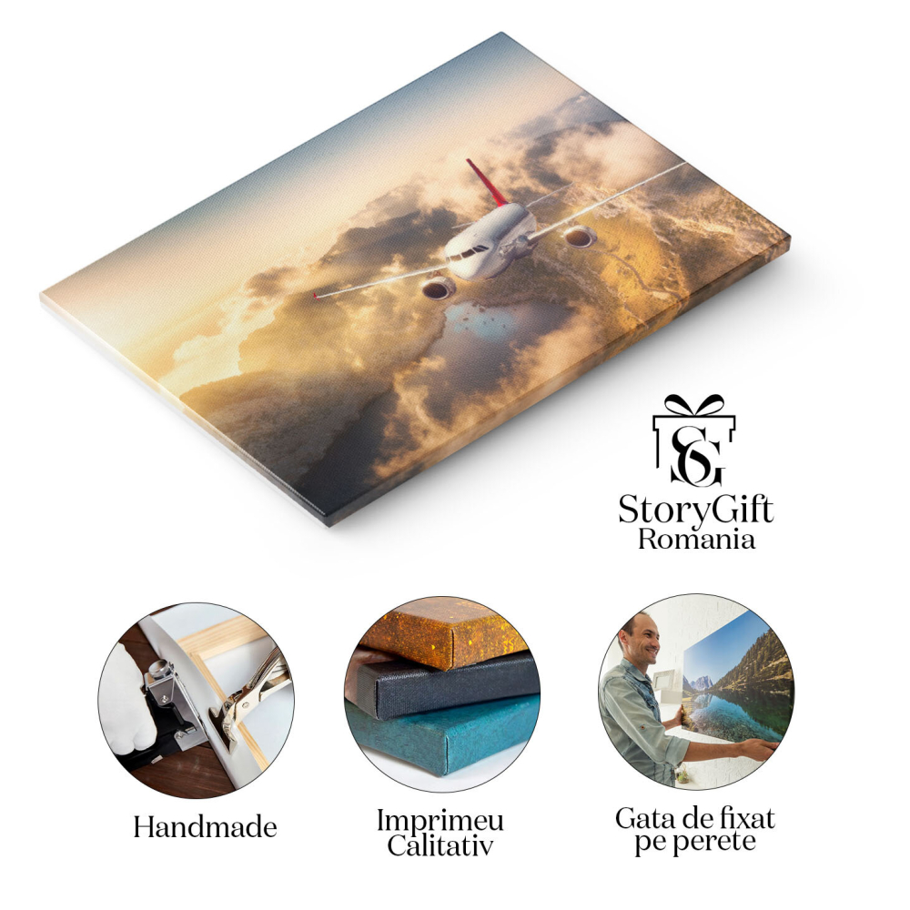 Tablou canvas cu avion, munte, lac, nori, stanci, zbor, multicolor 40x25CM [2]