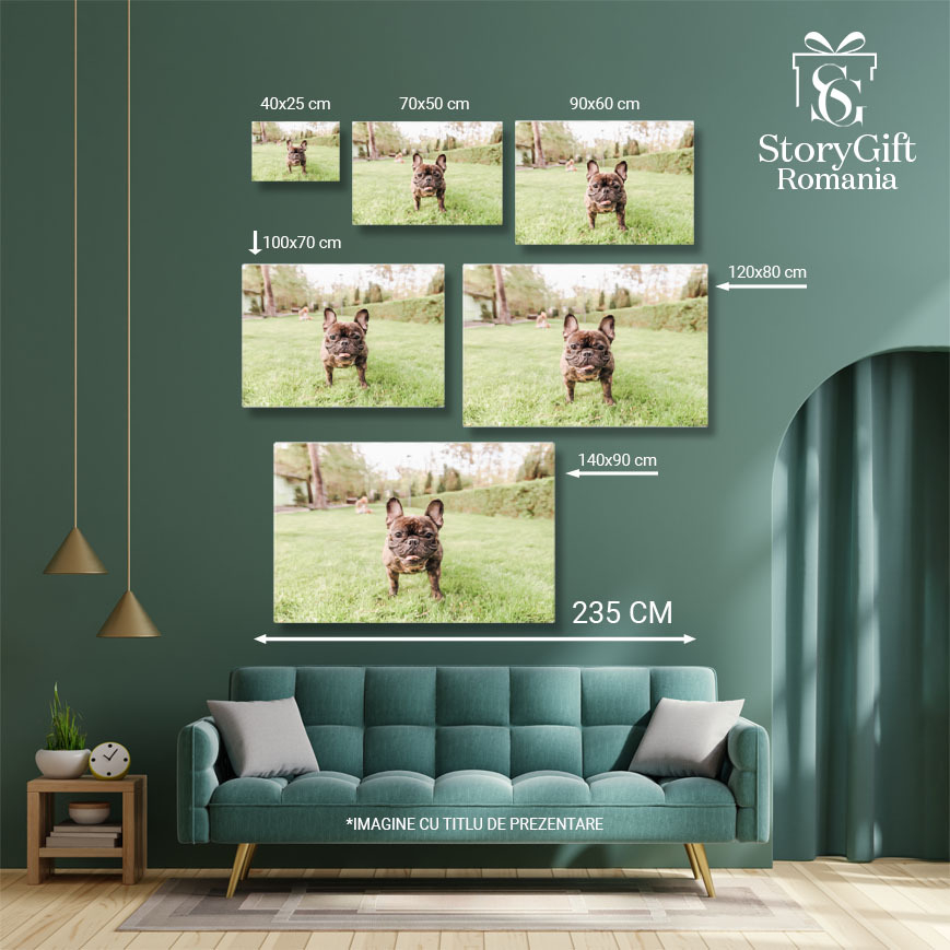 Tablou canvas cu caine, bulldog francez, ham, copaci, gazon, natura, multicolor 40x25CM [5]