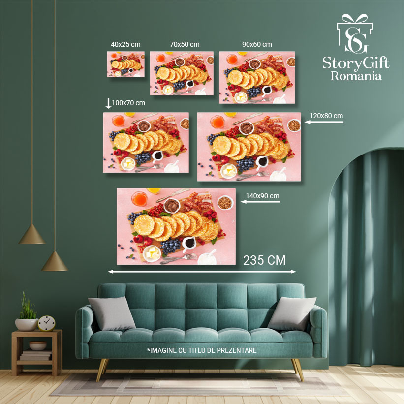 Tablou canvas cu clatite, mancare, unt, fructe, bacon, multicolor 40x25CM [5]