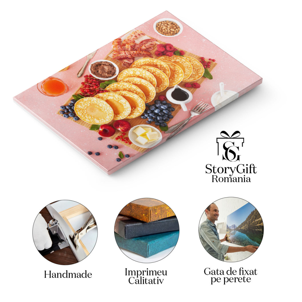Tablou canvas cu clatite, mancare, unt, fructe, bacon, multicolor 40x25CM [2]