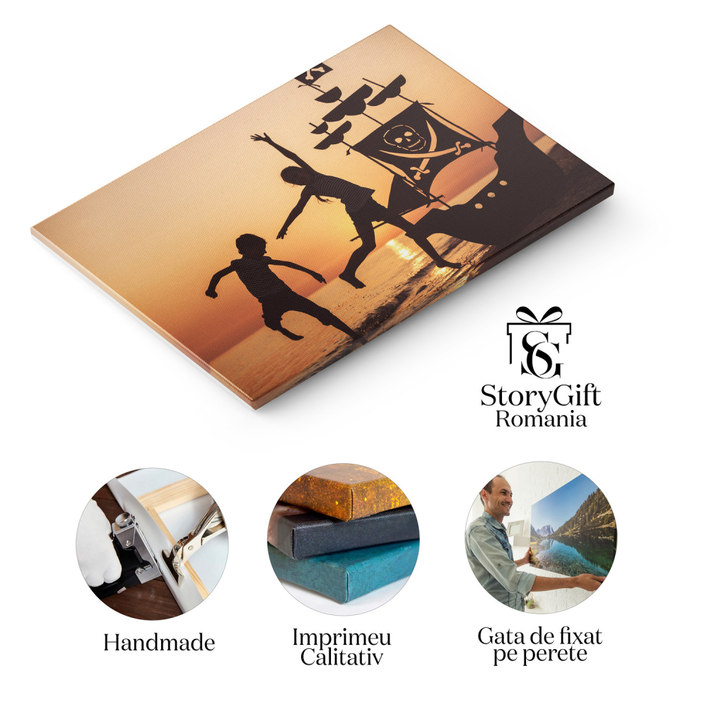 Tablou Canvas Copii pe Plajă la Apus – Vacanță și Libertate, Marime 40x25CM [2]