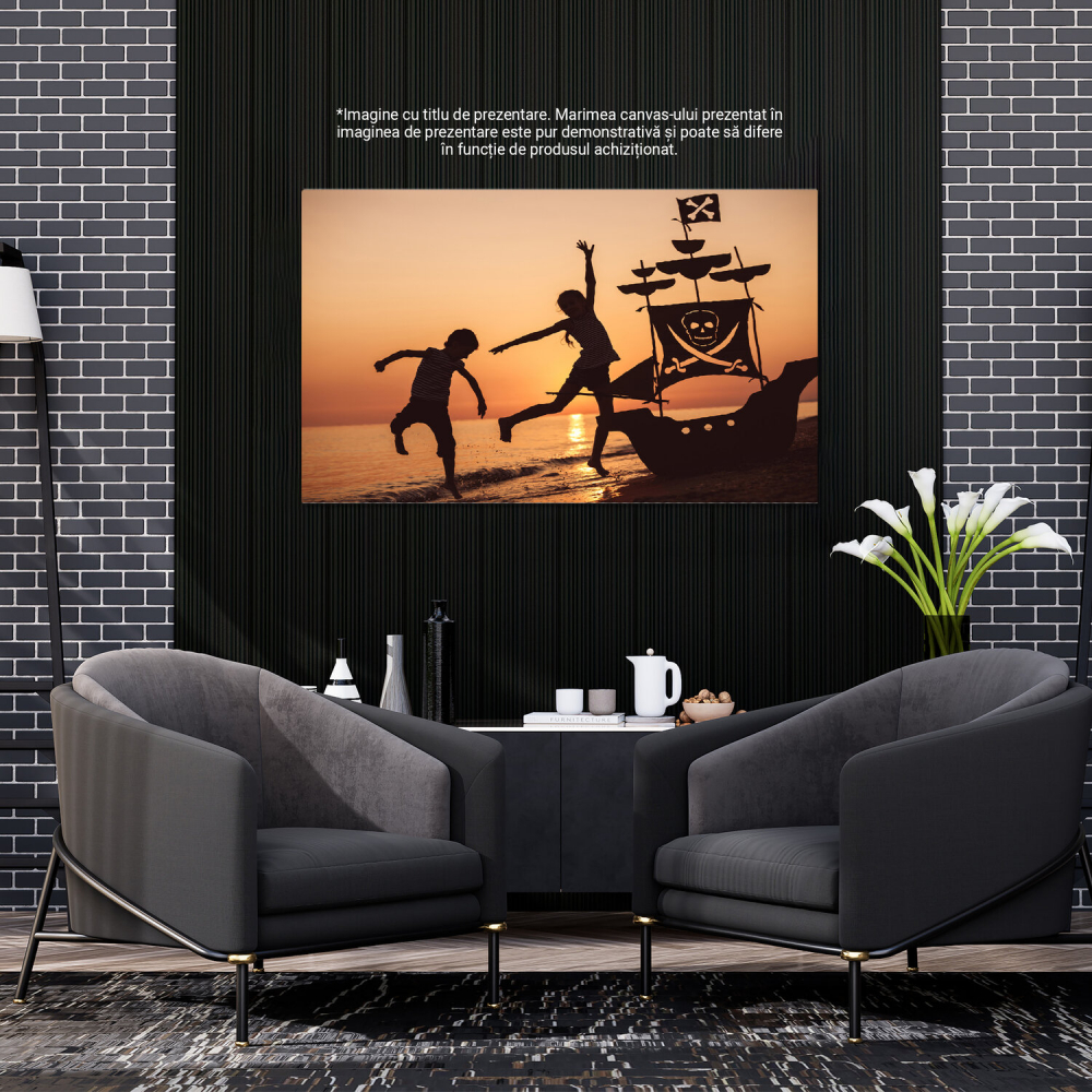 Tablou Canvas Copii pe Plajă la Apus – Vacanță și Libertate, Marime 40x25CM [3]