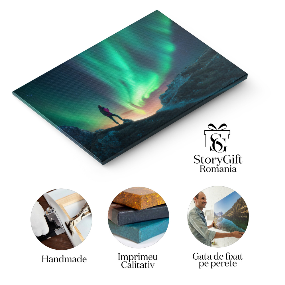 Femeia și Aurora Boreală - Eleganța Feminină în Lumina Nordului, Marime 40x25CM [2]