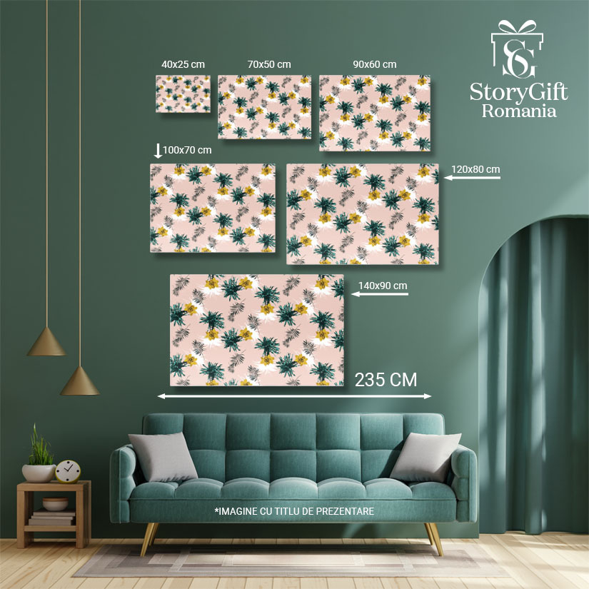 Tablou canvas cu frunze, arta abstracta, flori, tropical, multicolor 40x25CM [5]