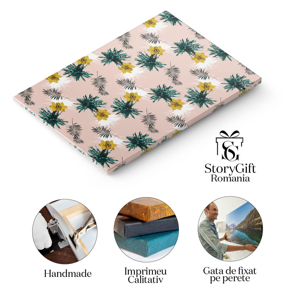 Tablou canvas cu frunze, arta abstracta, flori, tropical, multicolor 40x25CM [2]