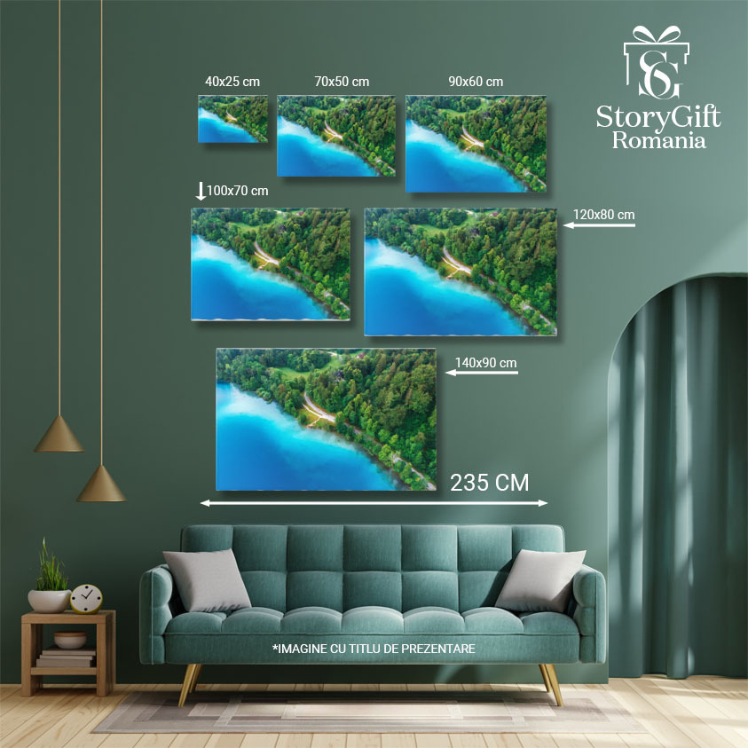 Tablou canvas cu lac, case, padure, natura, conifere, multicolor 40x25CM [5]