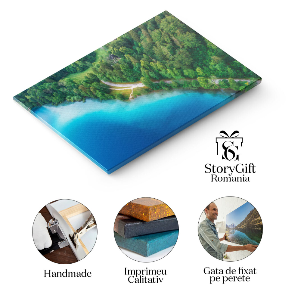 Tablou canvas cu lac, case, padure, natura, conifere, multicolor 40x25CM [2]