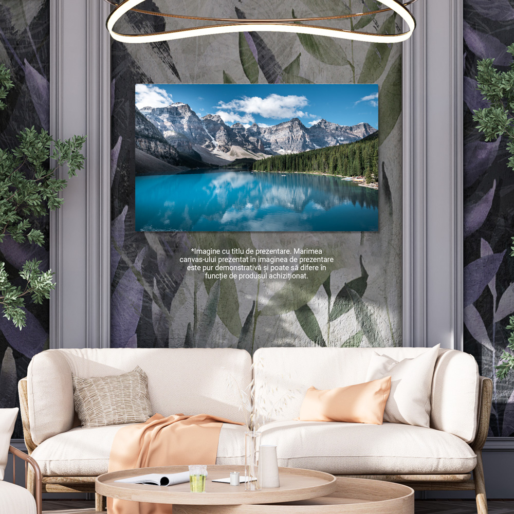 Tablou canvas cu lac, munti, padure, barci, cer, nori, multicolor 40x25 [2]