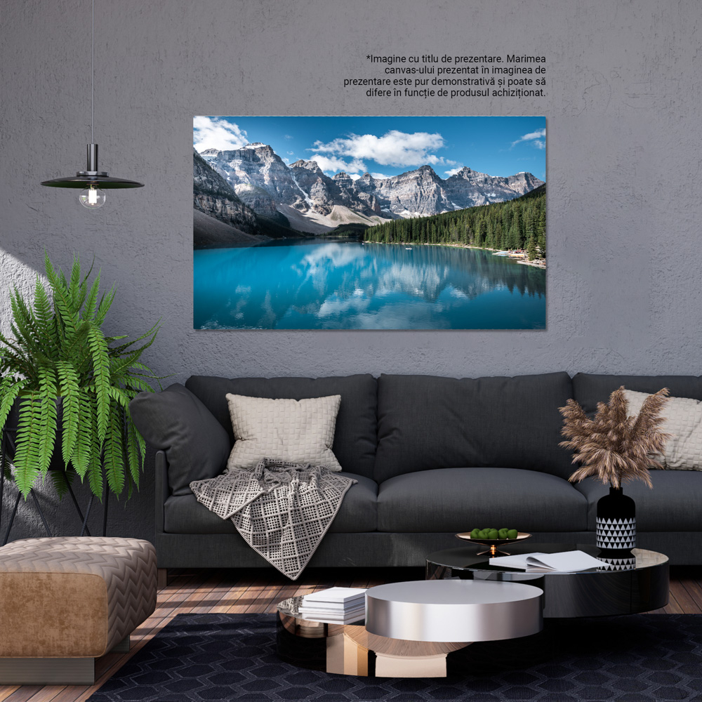 Tablou canvas cu lac, munti, padure, barci, cer, nori, multicolor 40x25 [3]