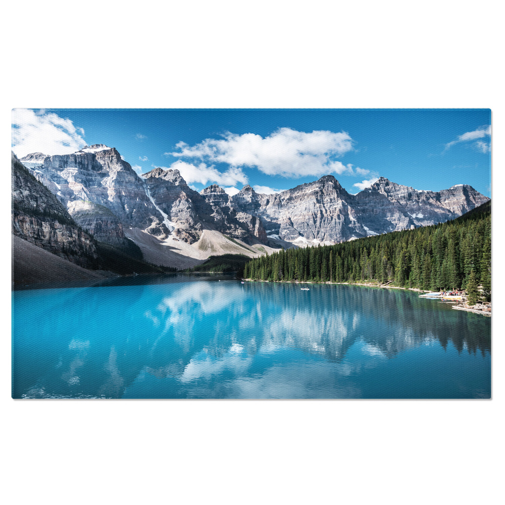 Tablou canvas cu lac, munti, padure, barci, cer, nori, multicolor 40x25 [1]