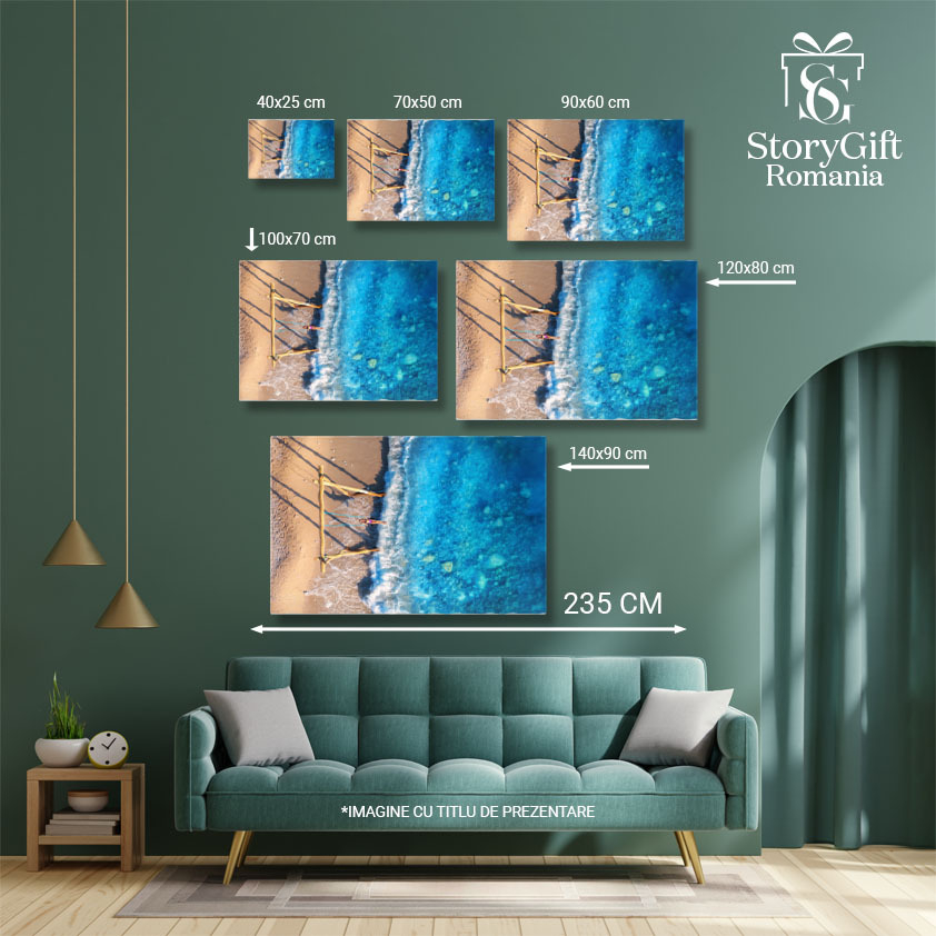 Tablou canvas cu leagan pe malul marii, valuri, apa, nisip, multicolor 40x25CM [5]