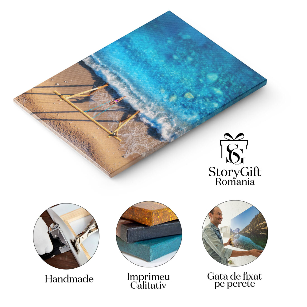 Tablou canvas cu leagan pe malul marii, valuri, apa, nisip, multicolor 40x25CM [2]