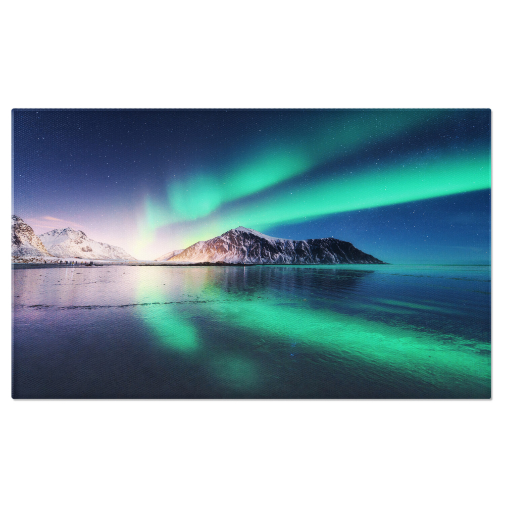 Lumini Nordice în Norvegia Lofoten - Stele și Aurora Boreală deasupra Insulelor și Muntelui, Marime 40x25CM [1]