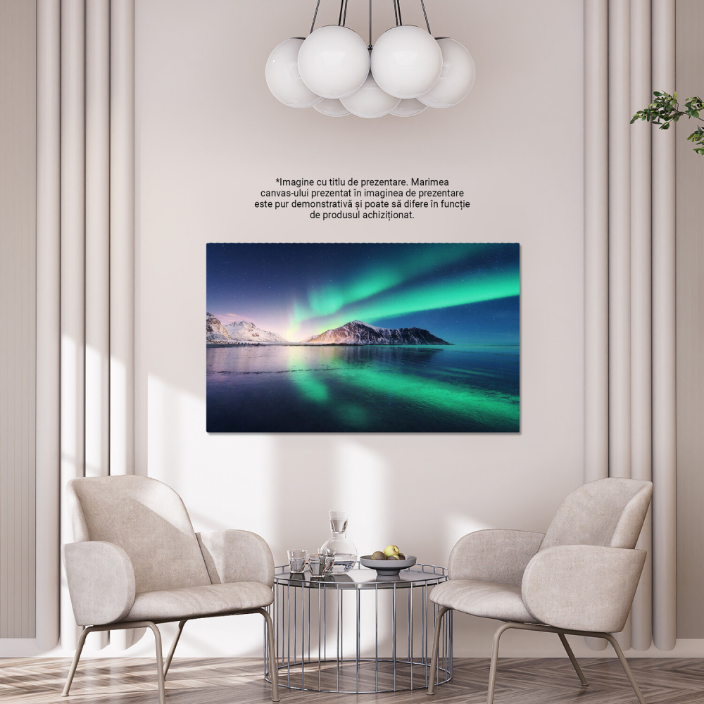 Lumini Nordice în Norvegia Lofoten - Stele și Aurora Boreală deasupra Insulelor și Muntelui, Marime 40x25CM [4]