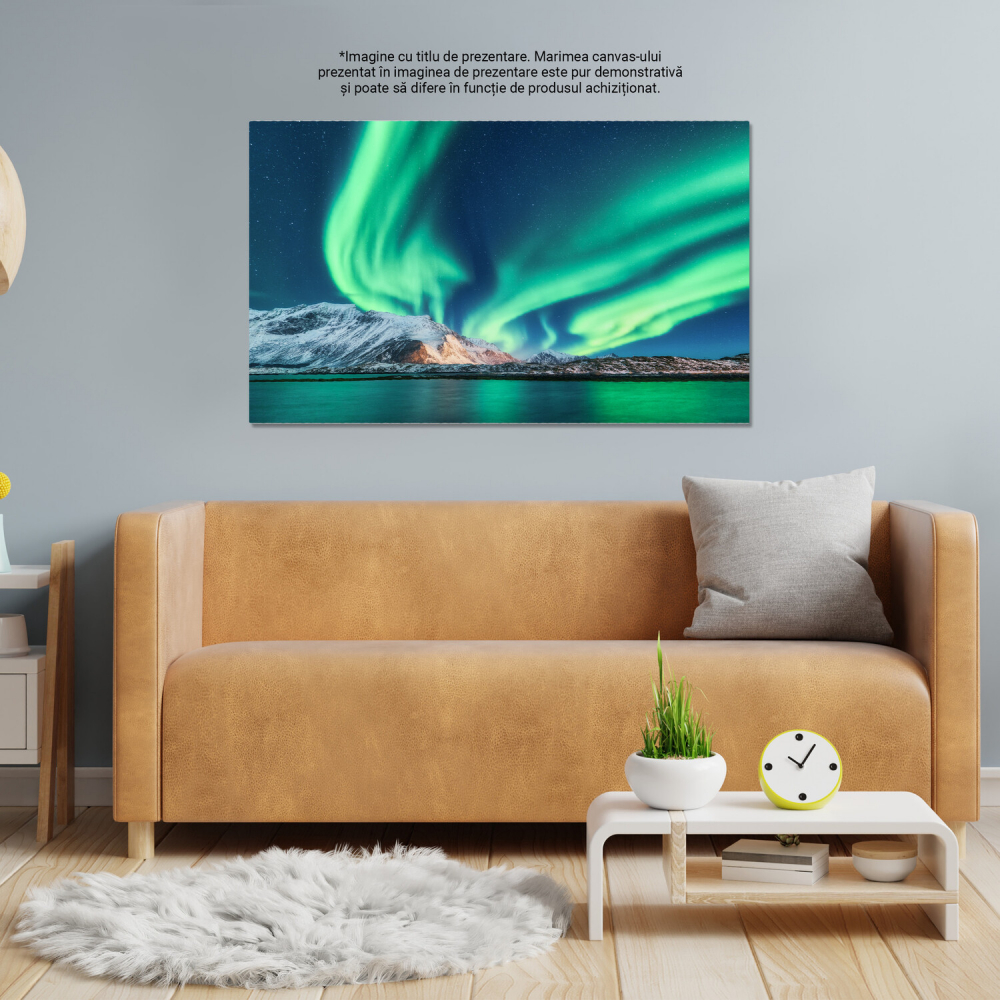 Tablou Canvas Aurore Boreale peste Norvegia – Luminile Nordului Verzi, Marime 40x25CM [4]