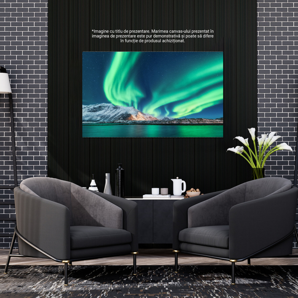 Tablou Canvas Aurore Boreale peste Norvegia – Luminile Nordului Verzi, Marime 40x25CM [3]