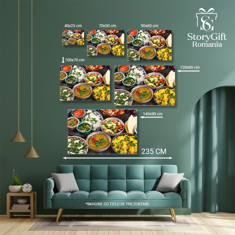 Tablou canvas cu mancare, boluri, orez, sosuri, salate, vegetarian, multicolor 40x25CM [5]