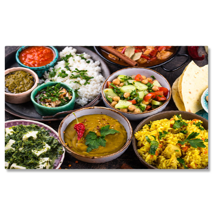 Tablou canvas cu mancare, boluri, orez, sosuri, salate, vegetarian, multicolor 40x25CM [1]