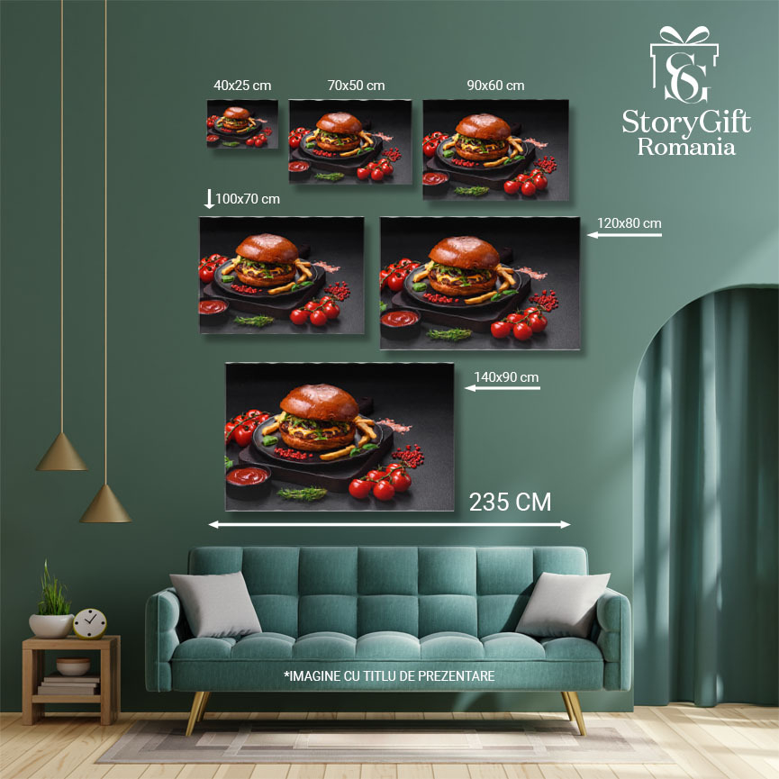 Tablou Canvas cu mancare, burger, rosii, rozmarin, cartofi, 40x25cm [5]