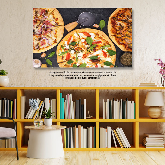 Tablou canvas cu mancare, pizza, usturoim busuioc, blat, multicolor 40x25CM [3]