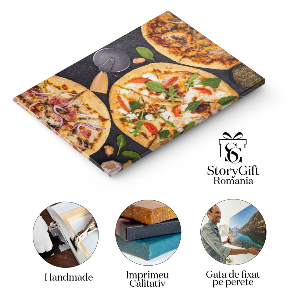 Tablou canvas cu mancare, pizza, usturoim busuioc, blat, multicolor 40x25CM [2]