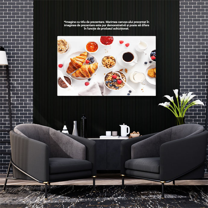 Tablou Canvas cu Mic Dejun Continental - Croissant, Cafea si Fructe de Padure 40x25CM [3]