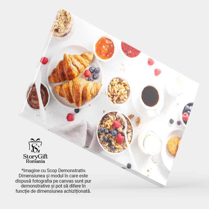 Tablou Canvas cu Mic Dejun Continental - Croissant, Cafea si Fructe de Padure 40x25CM [4]