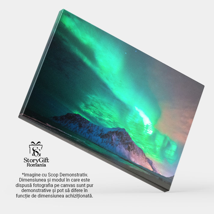 Tablou canvas cu munte, plaja, valuri, aurora boreala, zapada, multicolor 40x25CM [4]