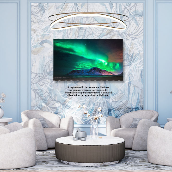 Tablou canvas cu munte, plaja, valuri, aurora boreala, zapada, multicolor 40x25CM [3]