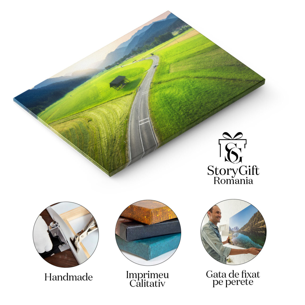 Tablou canvas cu munti, masini, strada, padure, apus de soare, multicolor 40x25CM [2]