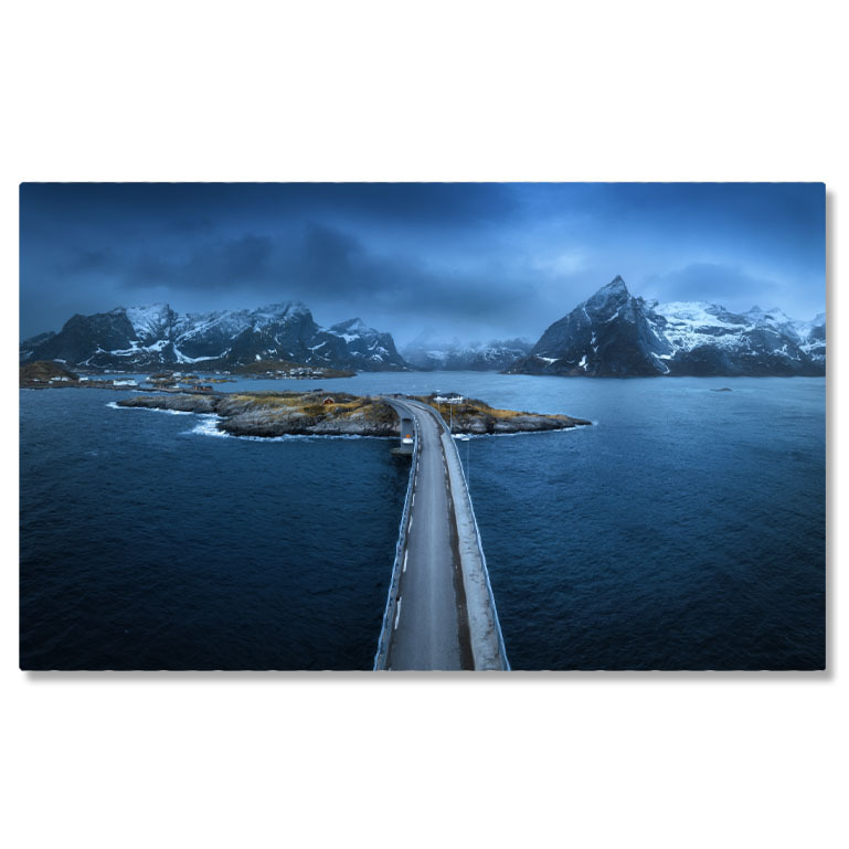 Tablou canvas cu munti, zapada, sosea, insula, nordic, nori, multicolor 40x25CM [1]