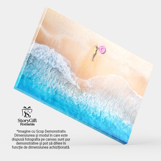 Tablou canvas cu nisip, colac, costum de baie, valuri, ocean, multicolor 40x25CM [4]