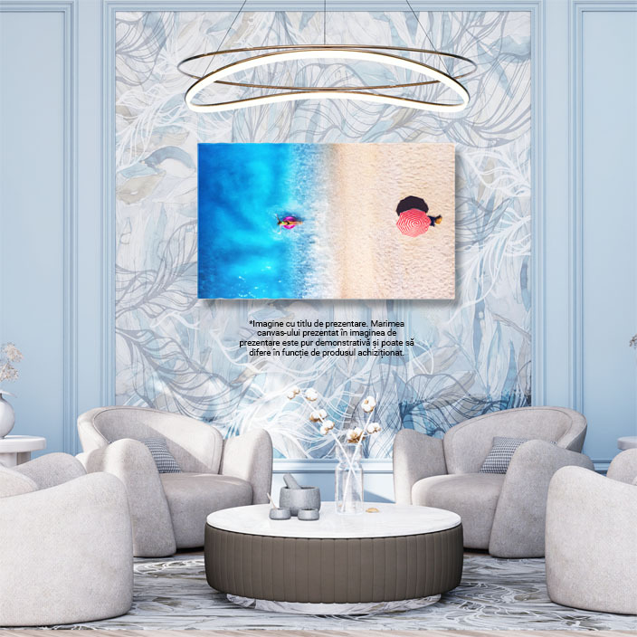 Tablou canvas cu ocean, plaja, umbrela, colac, costum de baie, multicolor 40x25CM [3]