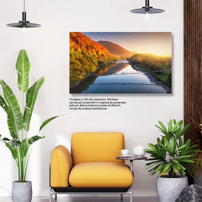 Tablou canvas cu peisaj de toamna, apus, soare, raze, pod, multicolor 40x25CM [3]