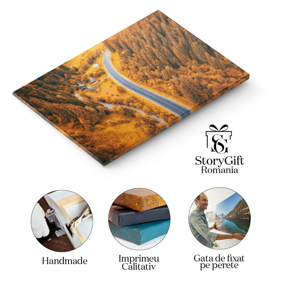 Tablou canvas cu peisaj de toamna, case, rau, padure, sosea, multicolor 40x25CM [2]